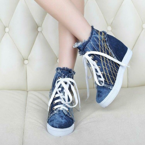 blue jean wedge sneakers